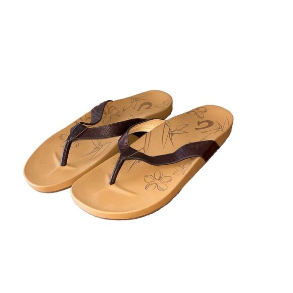 OLUKAI KIPE’A-W 20482-48FM Brown Leather Sandals Size 10 (40) Flip Flops Boat - Picture 1 of 4